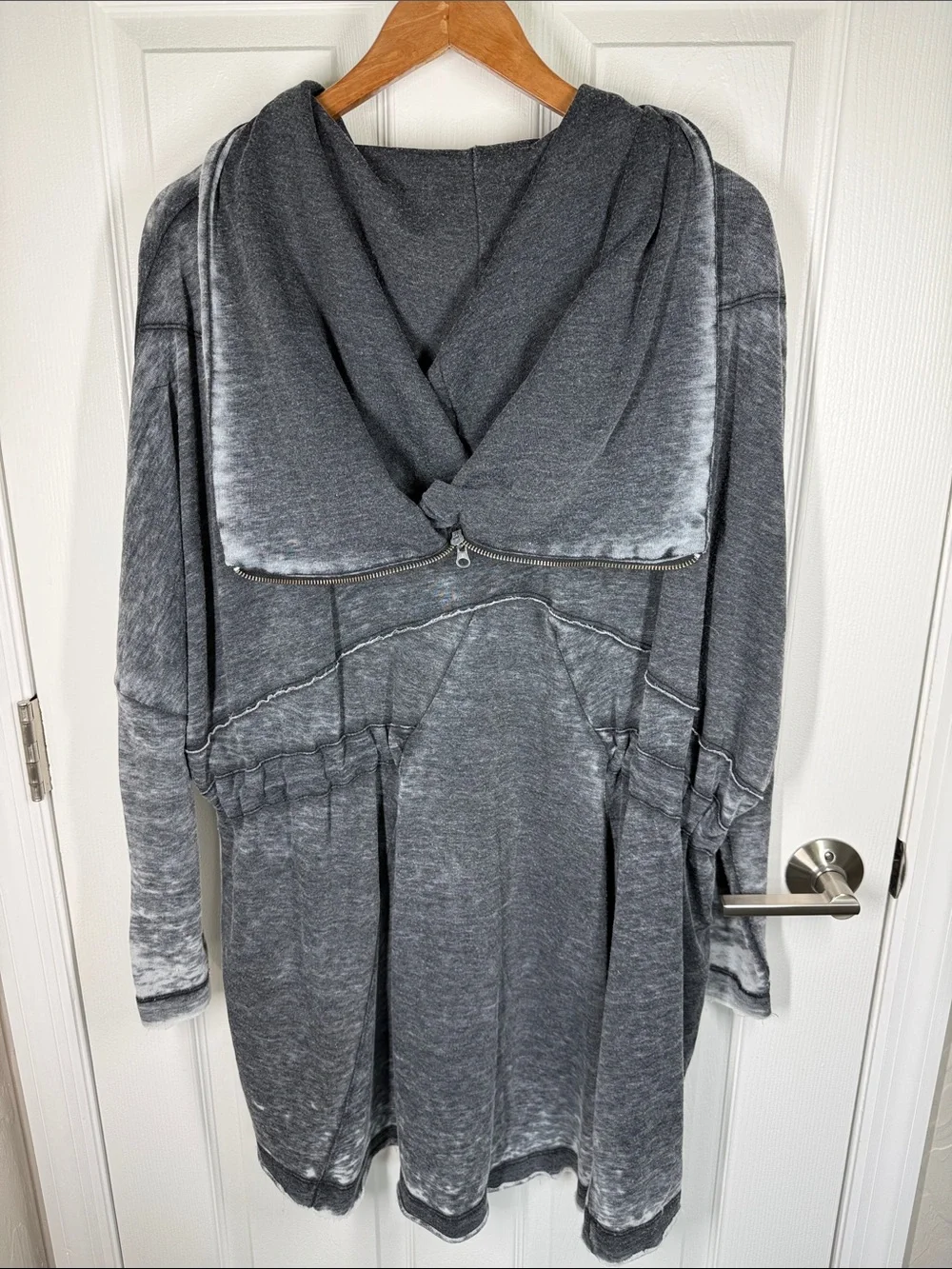 Free People zip front zip hoodie gray distressed sweatshirt size medium
